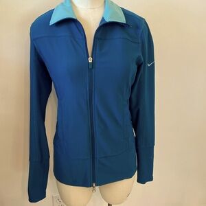 NIKE Fit Dry Jacket Women's Full Zip Pocket Stretch Running Workout Turquoise S